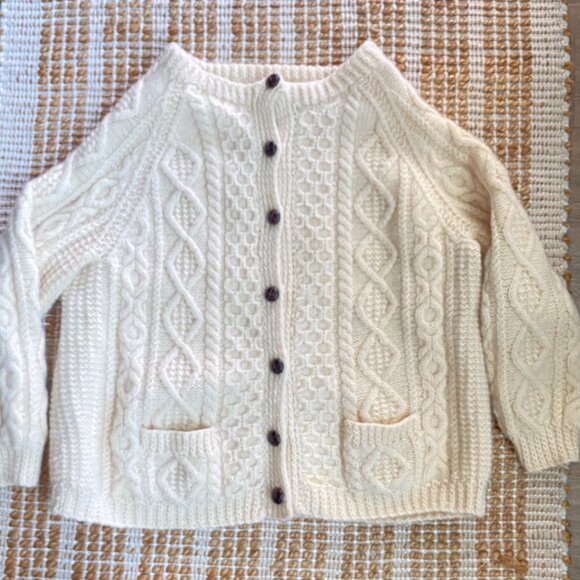 Vintage Irish Wool Fisherman Cardigan Cream Cable Knit Sweater - Picture 8 of 15